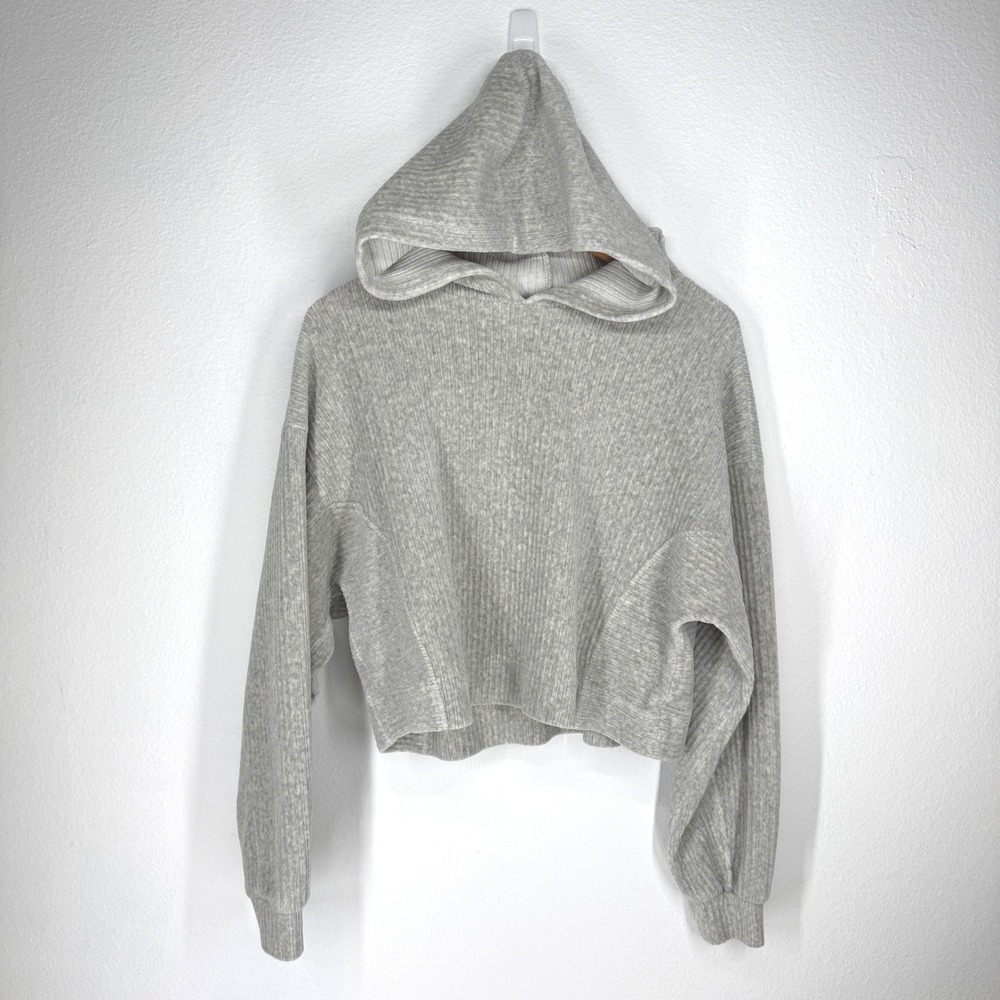 Forever 21 Ribbed Crop Hoodie Sweatshirt Small Gray Athleisure Granola Gorpcore
